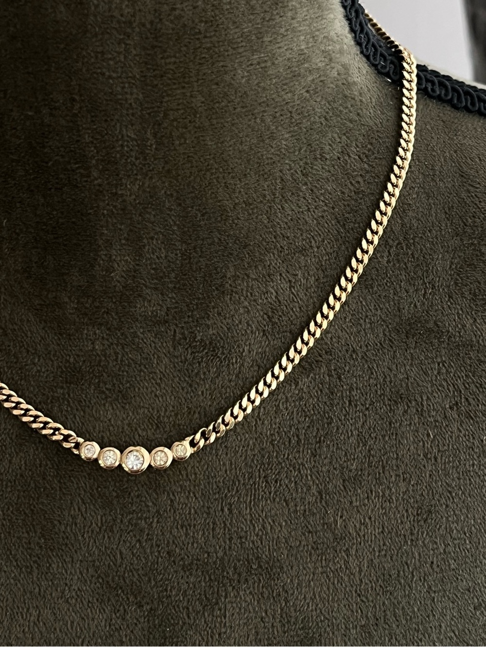 Authentic Vintage Dior Graduate Rhinestone Accent Gold Cuban Chain Necklace